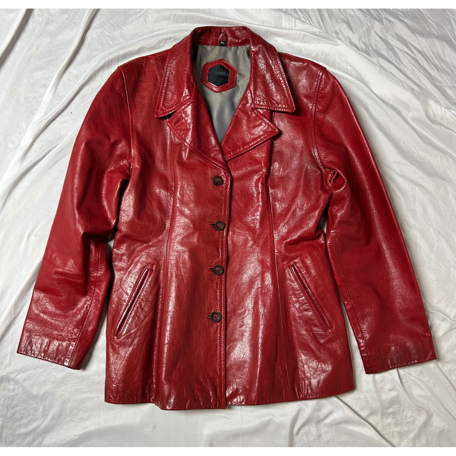 Transmission Leather Clothing Company Red Leather Button Front Jacket Womens Xl
